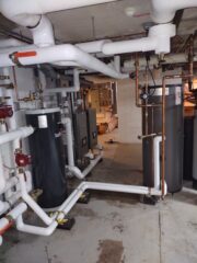 Sewer line repair with trenchless technology in a backyard