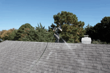 Soft wash roof cleaning for removing algae and moss safely